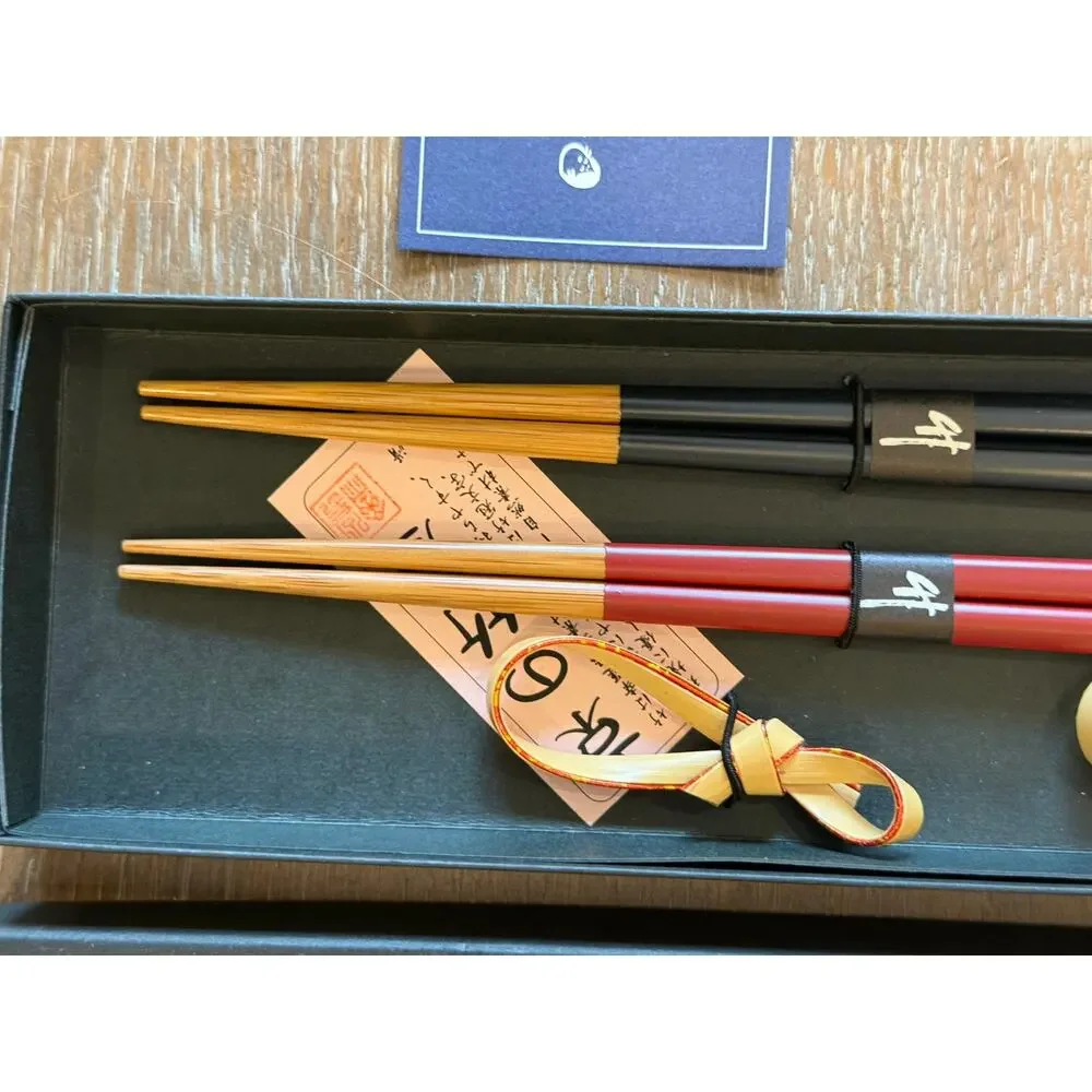 WARAKUYA Okame Wooden Japanese Chopstick Gift Set New in Box